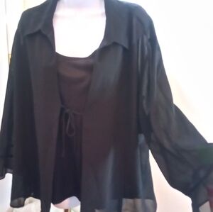 Cato Black Long Sleeve Blouse with Relaxed Boxy Fit and Tie Front